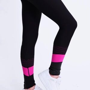 Black Chique sport leggings figure skating with touch of pink